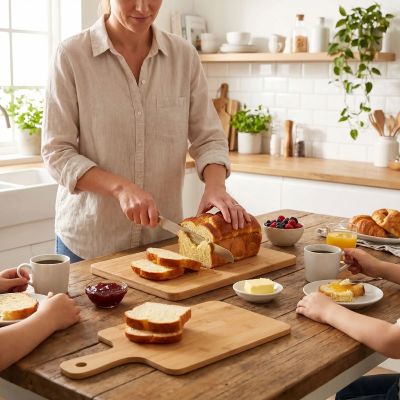 nana découpe brioche sur planche a découper