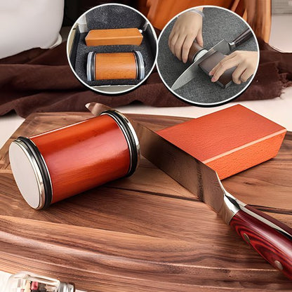 boucher utilise aiguiseur couteau cylindrique