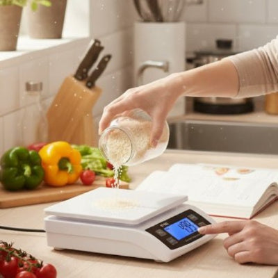 nana pese riz avec balance cuisine numérique