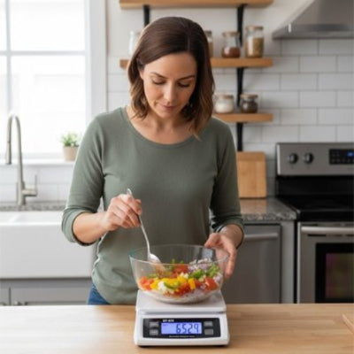 nana pese oignons avec balance cuisine numérique