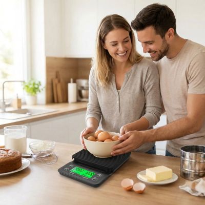 nana pese oeuf avec coquille avec balance cuisine