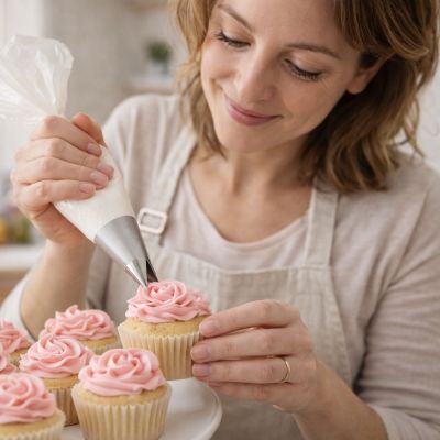 décore petits gâteaux avec douille patisserie pétale