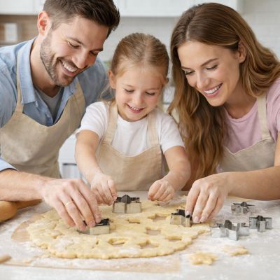 nana et papa utilisent emporte-pièces pour biscuits avec fille pour biscuits