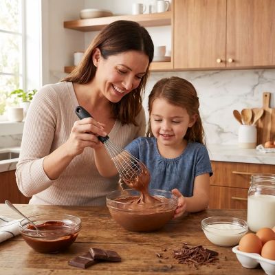 nana prepare mousse chocolat avec fouet patissier