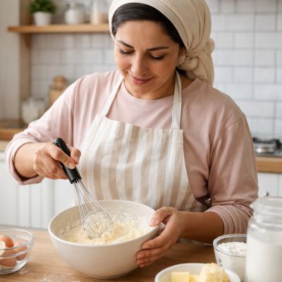 mama remue pate gateau avec fouet patissier