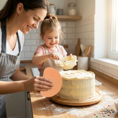 mama lisse gateau avec grattoir a pate