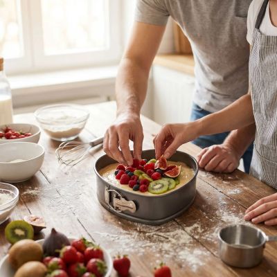 mama prépare gâteau dans moule à gâteau charnière