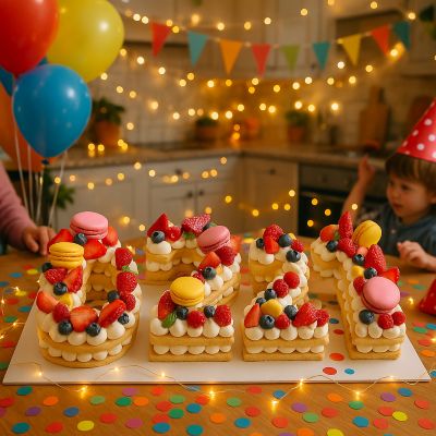 fete anniversaire avec gateau forme chiffre fait avec moule a gateau