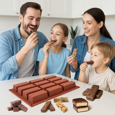 famille heureuse deguster friandises fabriquees avec moule silicone