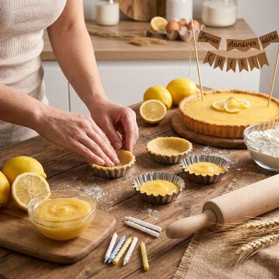mama prépare tartelettes citron avec moules a tarte