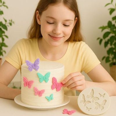 fille decore gateau avec moules en silicone