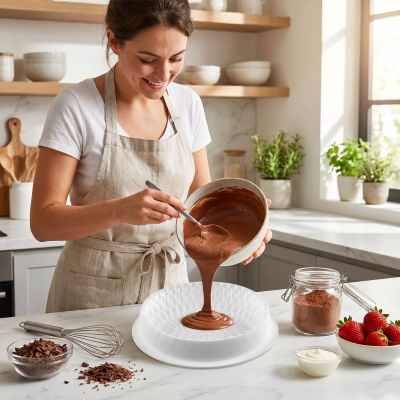 mousse chocolat dans moule à gateau en silicone