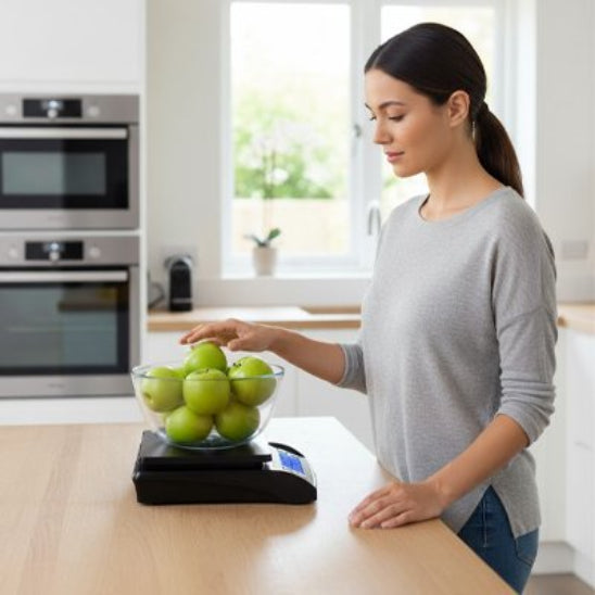 nana pese pommes avec balance cuisine numerique