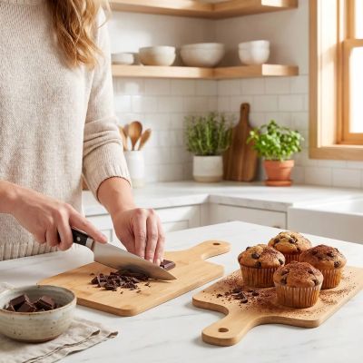 nana découpe chocolat sur planche a découper