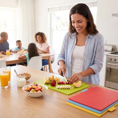 nana découpe banane sur lanche a découper