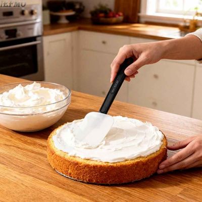 nana met creme sur gateau avec spatule a patisserie