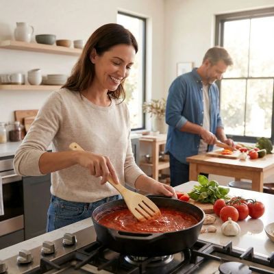 papa et maman utilisent spatule en bois