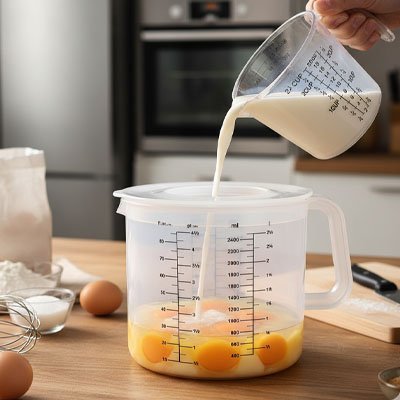 nana melange pate gateau dans verre doseur